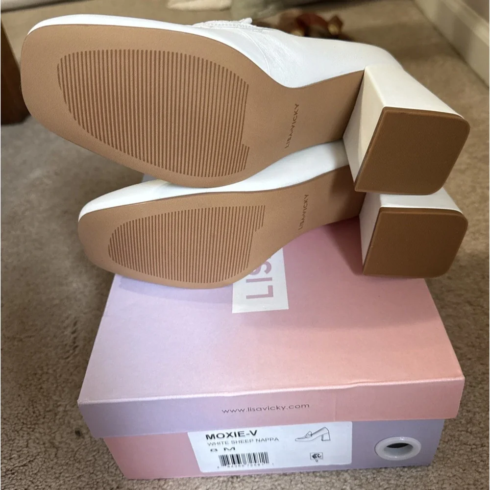 Lisa Vicky Moxie Heels Block White Sheep Nappy Size 8 New - Picture 8 of 9